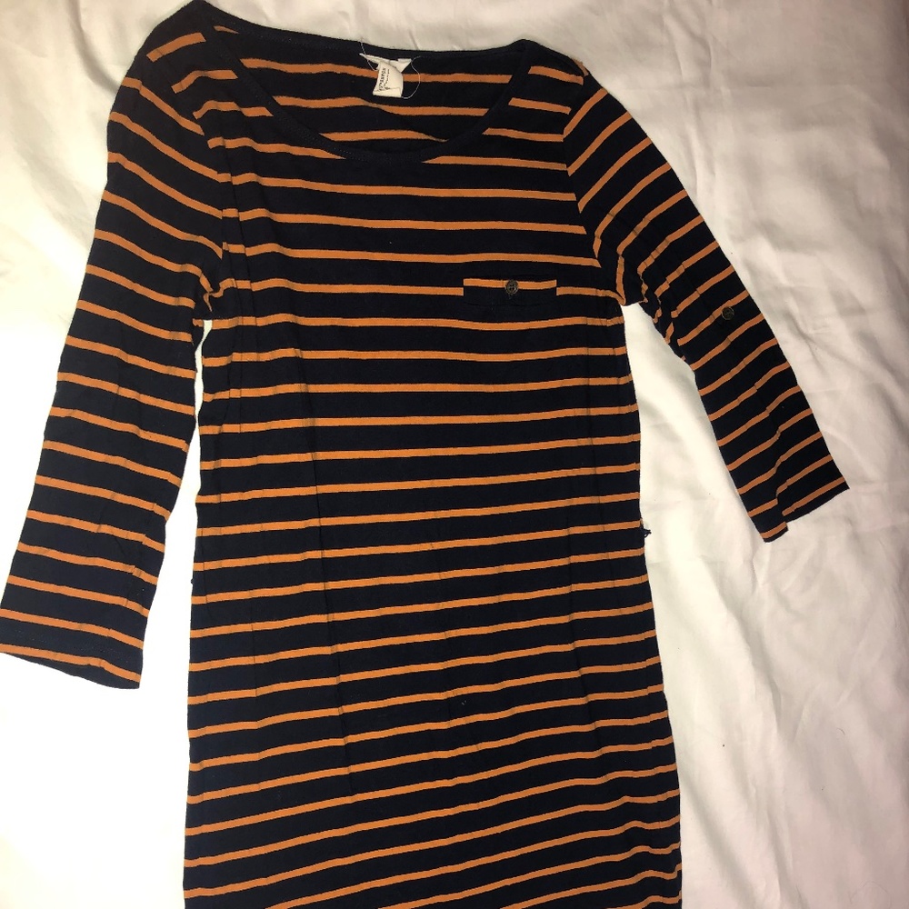 Forever 21 Navy and Orange Striped Dress